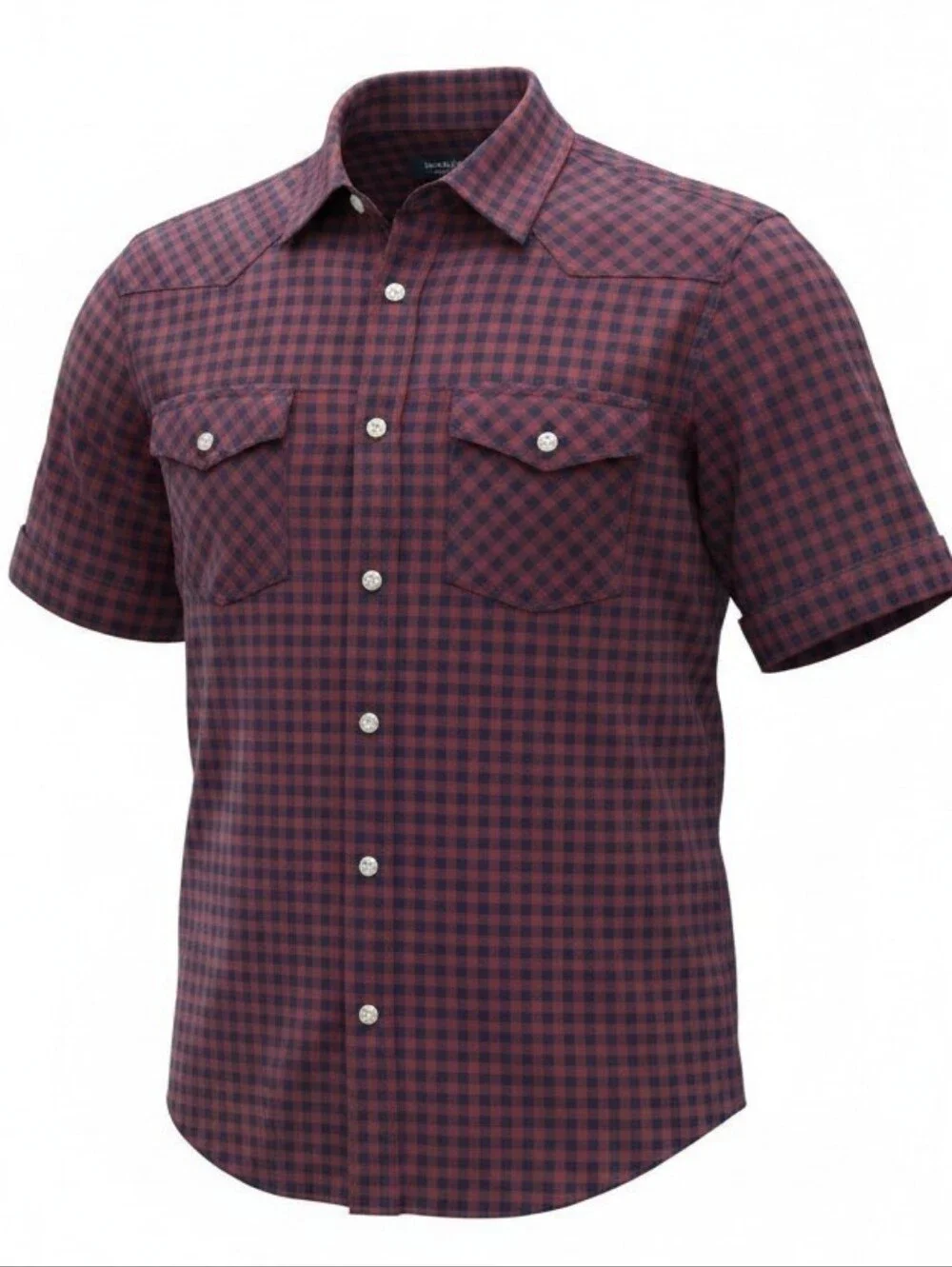 Banana Republic men's XL red black gingham plaid button down short sleeve shirt